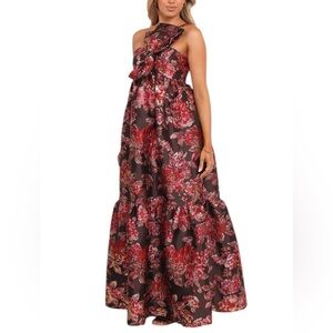 PETAL + PUP NWT Betina Bow Front Maxi Dress in Metalic Brown Floral Size Medium